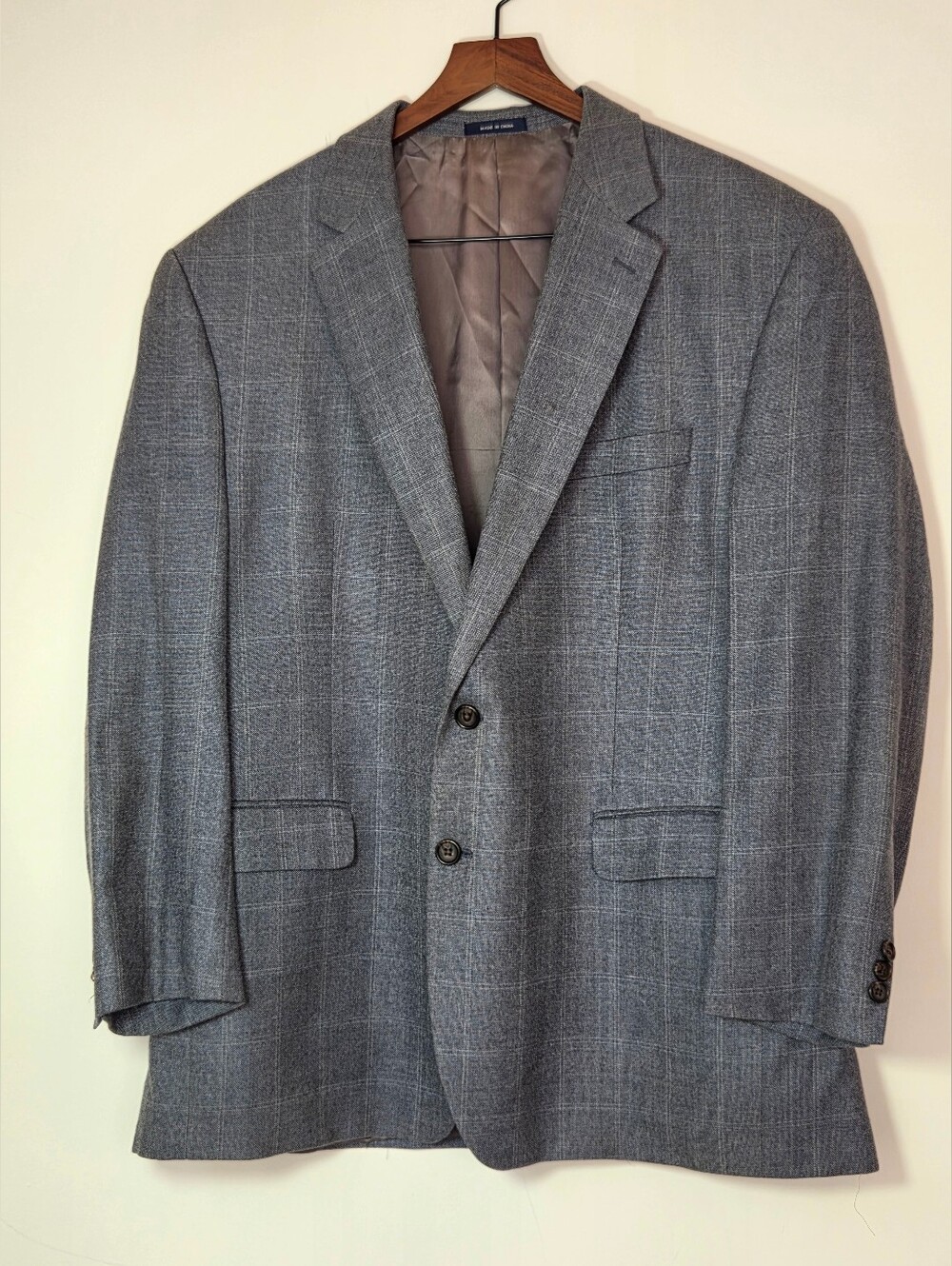 Ralph Lauren 48R Silk Wool Gray Plaid Blazer Old Money